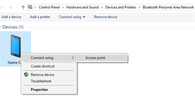 Chọn Connect using > Access point