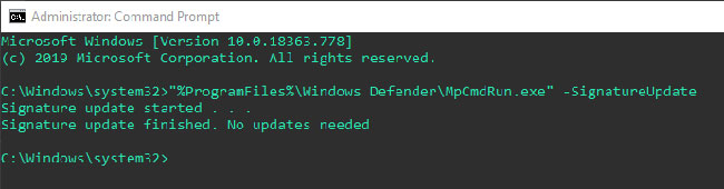 Sau khi hoàn thành, bạn sẽ thấy thông báo "Signature update finished”