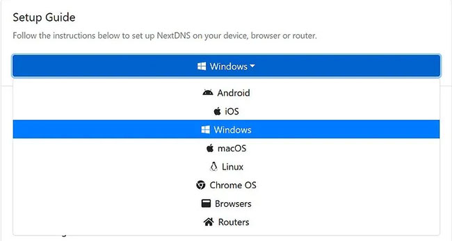 NextDNS có một hướng dẫn thiết lập cho hầu hết các hệ thống phổ biến