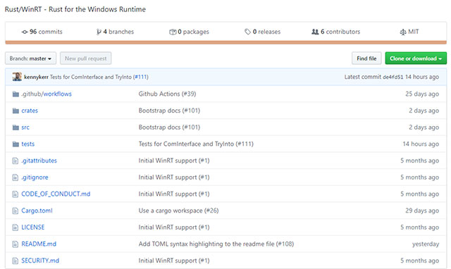 Dự án Rust/WinRT trên Github