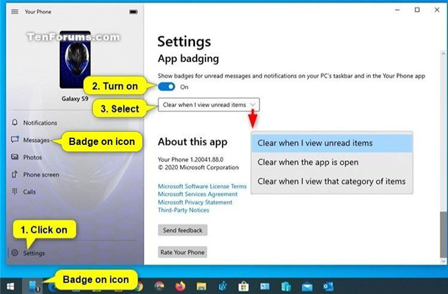 Bật App Badging cho ứng dụng Your Phone