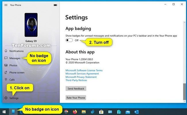 Cách bật/tắt tùy chọn App Badging cho tin nhắn và thông báo chưa đọc trong Windows 10