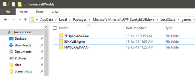 Mở thư mục MinecraftWorlds nằm trong thư mục AppData