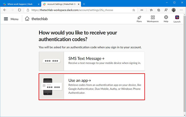 Nhấp vào tùy chọn Use an app
