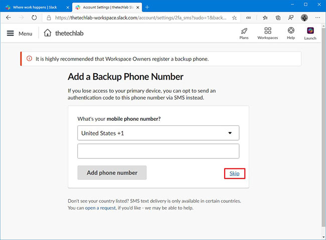 Nhấp vào nút Add number hoặc Skip