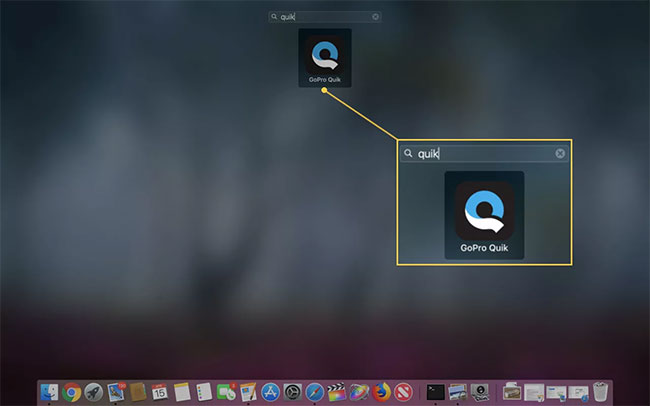 Nhập "quik" và nhấp vào trình khởi chạy GoPro Quik