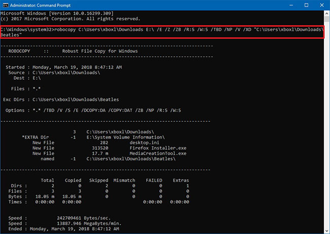 Cách loại trừ thư mục bằng Robocopy