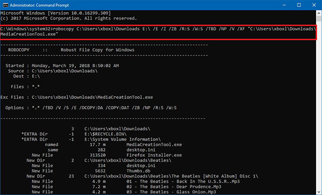 Cách loại trừ file bằng Robocopy