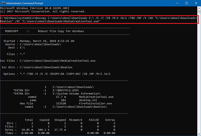Cách loại trừ cả file và thư mục bằng Robocopy