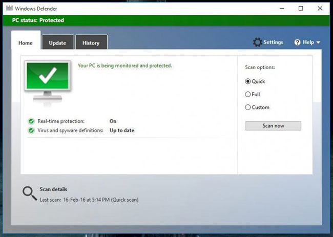 Dùng Windows Defender quét hệ thống