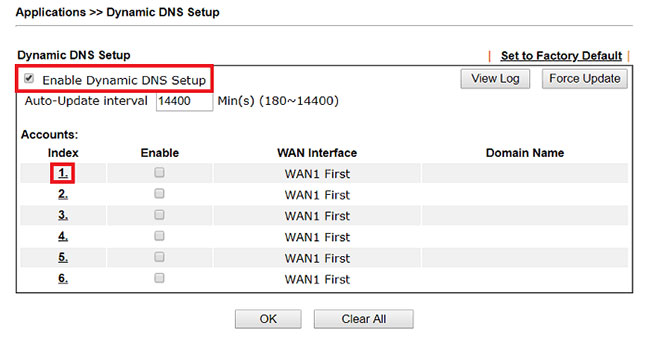 Kích hoạt Dynamic DNS Setup