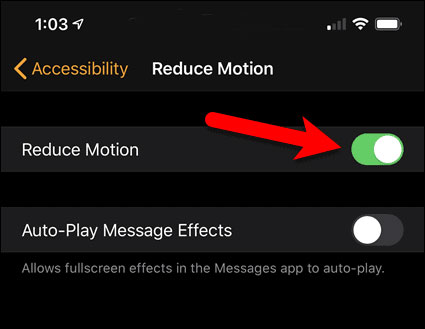 Kích hoạt Reduce Motion