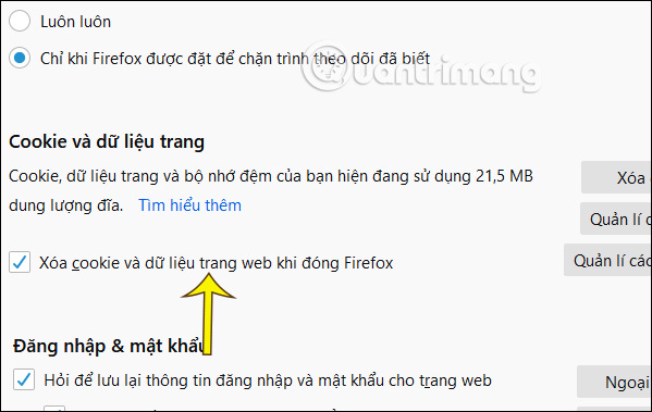 Xóa dữ liệu Firefox