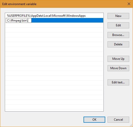 Nhập C:\ffmpeg\bin
