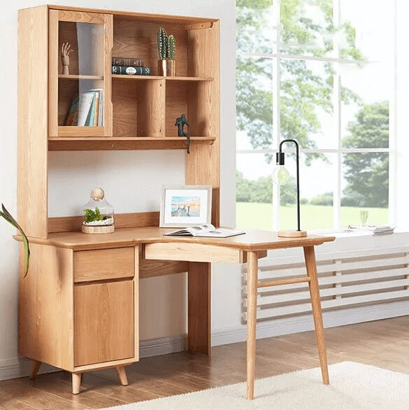 Bàn làm việc hình chữ L có gắn kèm kệ sách
