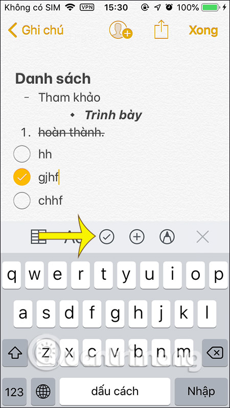 Tạo checklist 