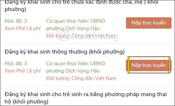 Nộp thủ tục online 