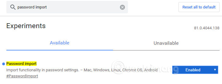 Kích hoạt Chrome flag Password Import