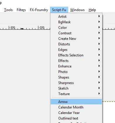 Bạn sẽ tìm thấy tùy chọn Arrow trong menu Script-Fu