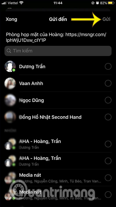 Chọn người nhận link
