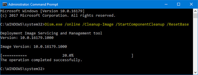 Xóa thư mục WinSxS bằng cách sử dụng /StartComponentCleanup và /ResetBase với lệnh Dism