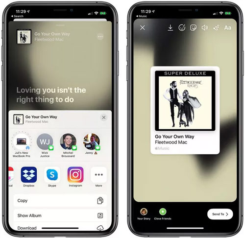 Chia sẻ bài hát trên Apple Music lên Story của Instagram