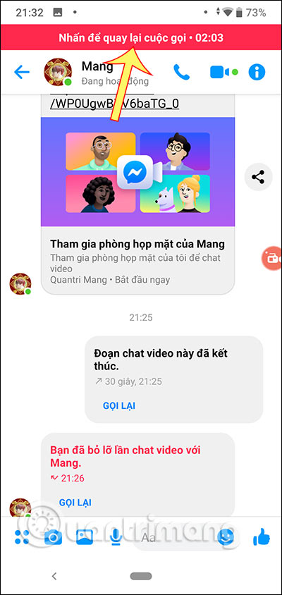 Quay lại giao diện gọi video