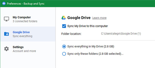 Bỏ chọn Sync My Drive to this computer để dừng đồng bộ mọi thứ