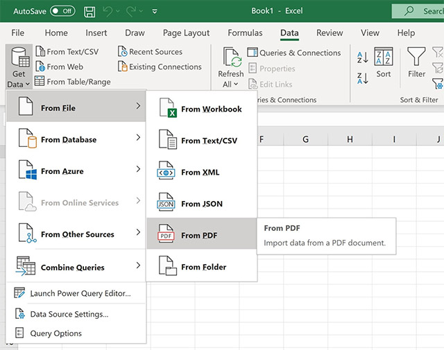 Microsoft Excel hiện đã cho phép nhập dữ liệu từ file PDF