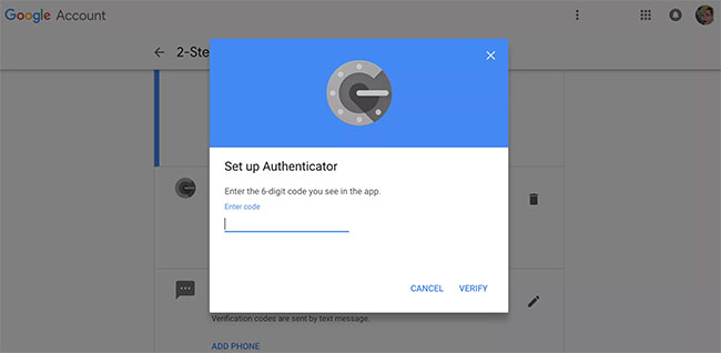 Nhập mã được hiển thị trong ứng dụng Authenticator vào máy tính