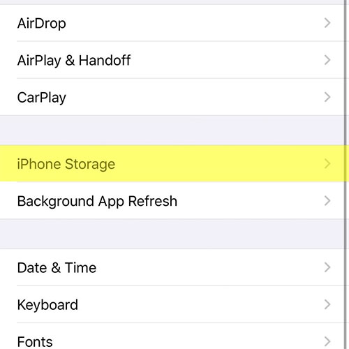 Tìm và nhấn vào iPhone‌ Storage
