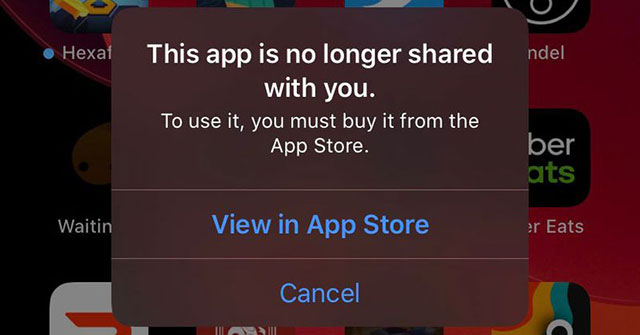 Lỗi "This app is no longer shared with you" xuất hiện khi cố gắng khởi chạy một ứng dụng