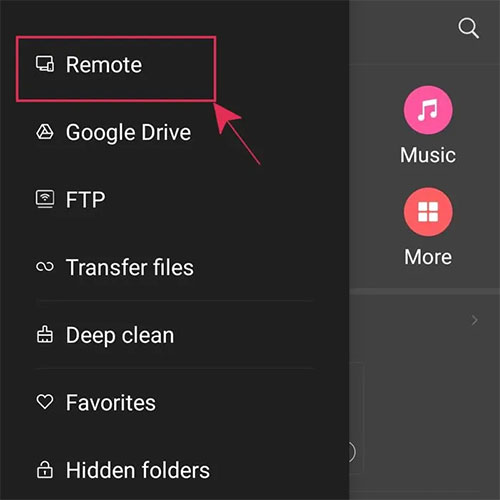 Hãy nhấn vào nút menu ở trên cùng bên trái, sau đó chọn Remote