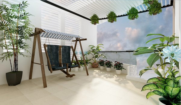 Sân thượng nhà phố hiện đại với hệ lam chắn nắng vừa làm giàn cho các loại cây leo vừa chống nắng hiệu quả