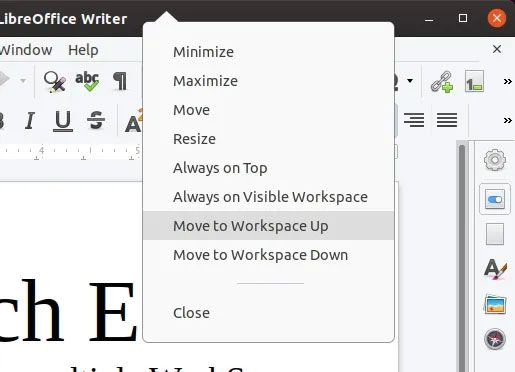 Chọn “Move to workspace Up” hoặc “Move to workspace Down”