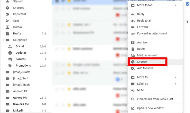 Tính năng Snooze ẩn một email, sau đó đưa nó trở lại đầu hộp thư đến vào ngày và giờ bạn chỉ định