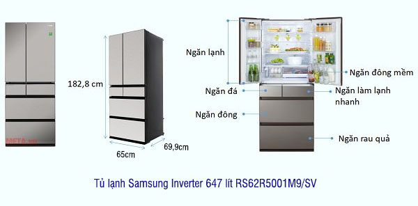 Kích thước Tủ lạnh Panasonic Inverter NR-F503GT-X2 491 lít