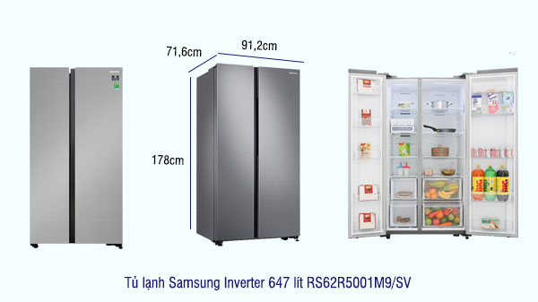 Kích thước Tủ lạnh Samsung Inverter 647 lít RS62R5001M9/SV
