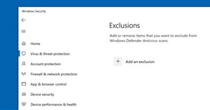 Cách thêm ngoại lệ trong Windows Defender trên Windows 10