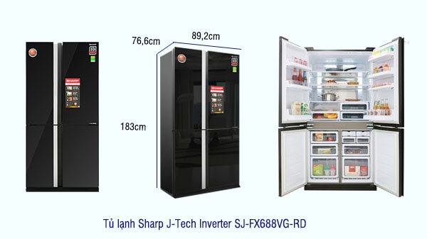 Kích thước Tủ lạnh Sharp J-Tech Inverter SJ-FX688VG-RD