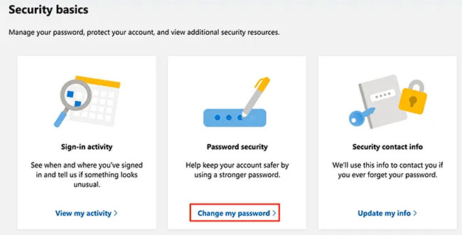 Tìm phần Password security và nhấp vào Change my password