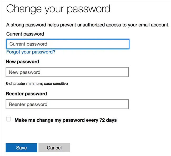 Thay đổi mật khẩu Outlook.com tại đây