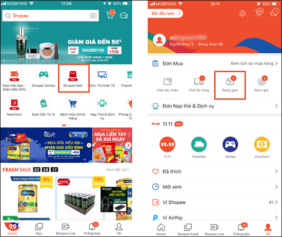 Mua hàng trên Shopee Mall 