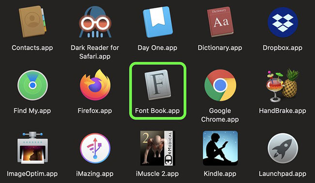 Khởi chạy ứng dụng Font Book