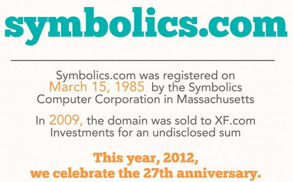 Ngày 15/3/1985, Symbolics.com - tên miền đầu tiên trên Internet được đăng ký