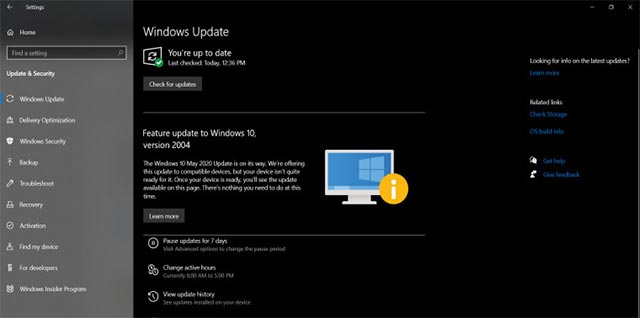 Thông báo trên Windows Update