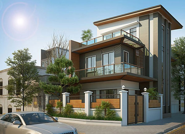 Mẫu biệt thự mini 2 tầng 1 tum hiện đại