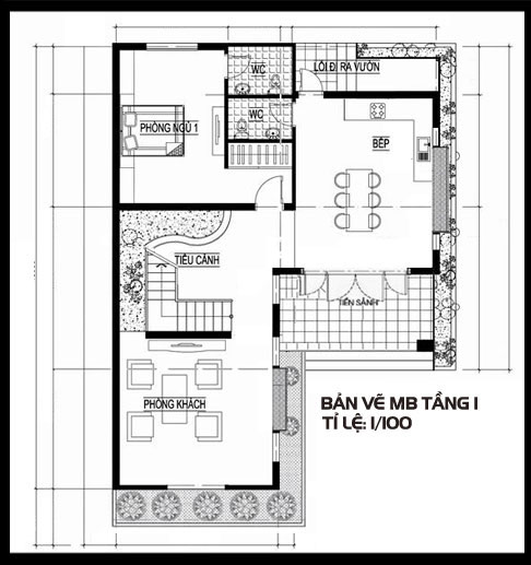 Biệt thự 2 tầng mái thái 1 tum, tầng 1