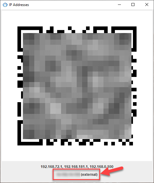Mã QR và địa chỉ IP thực tế sẽ hiển thị