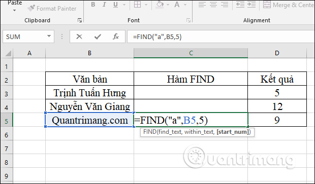 Cách sử dụng hàm FIND trong Excel - Ảnh minh hoạ 3